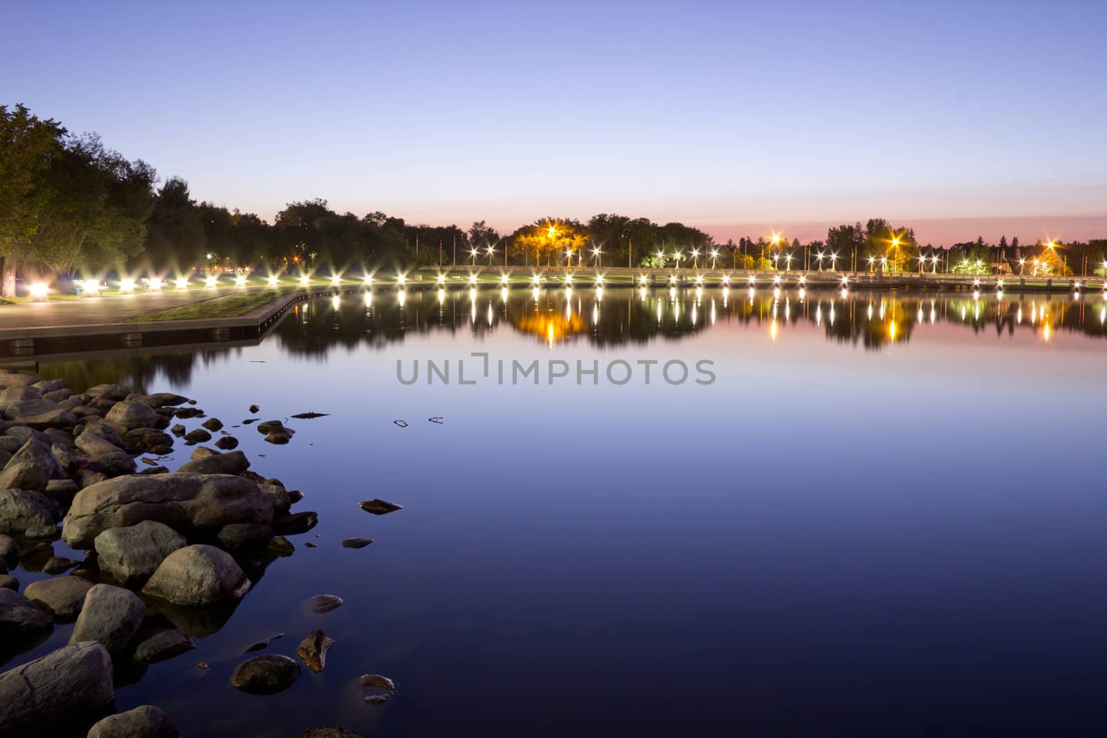 Beautiful Wascana lake on a quiet summer night