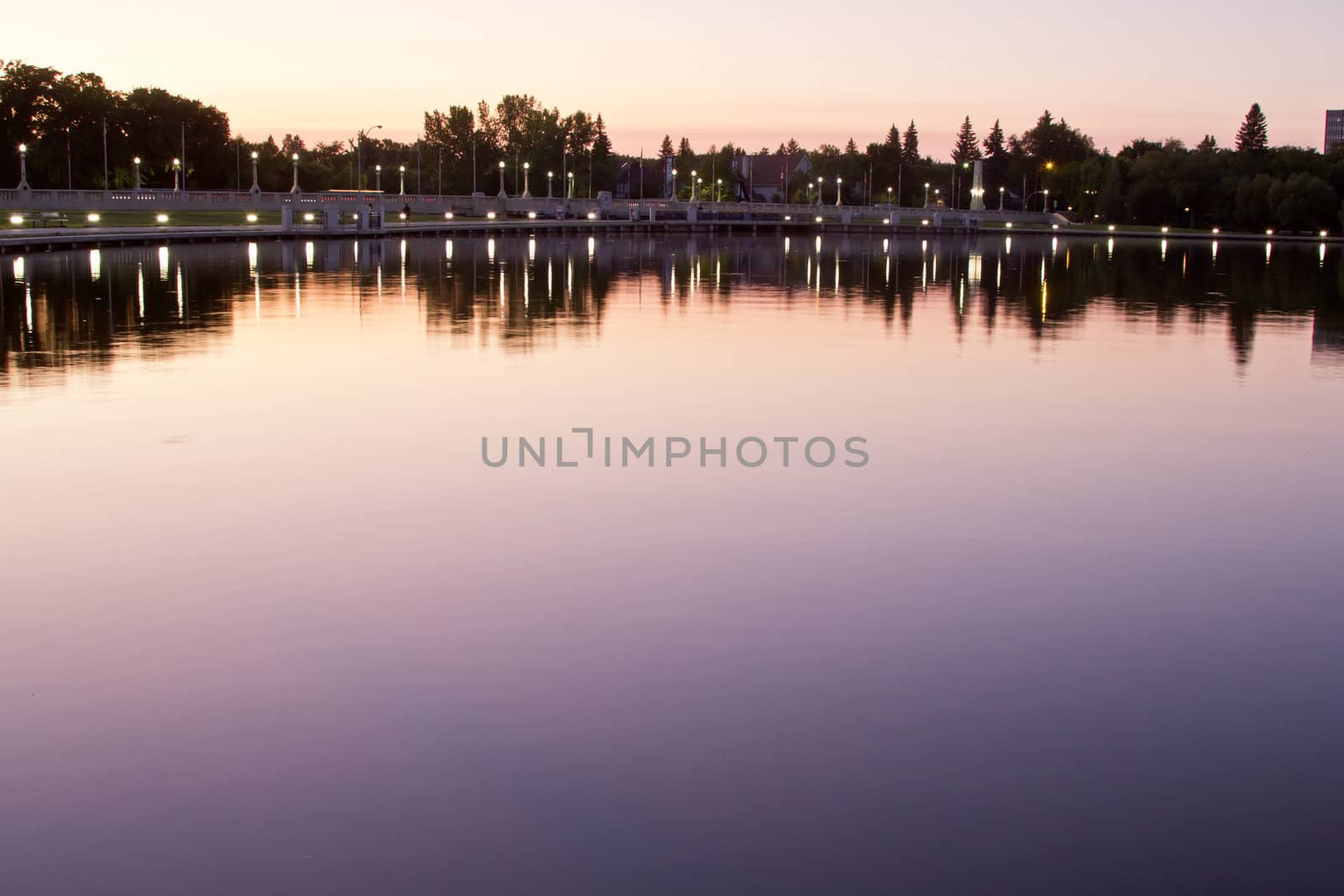 beautiful Wascana lake on a quiet summer night