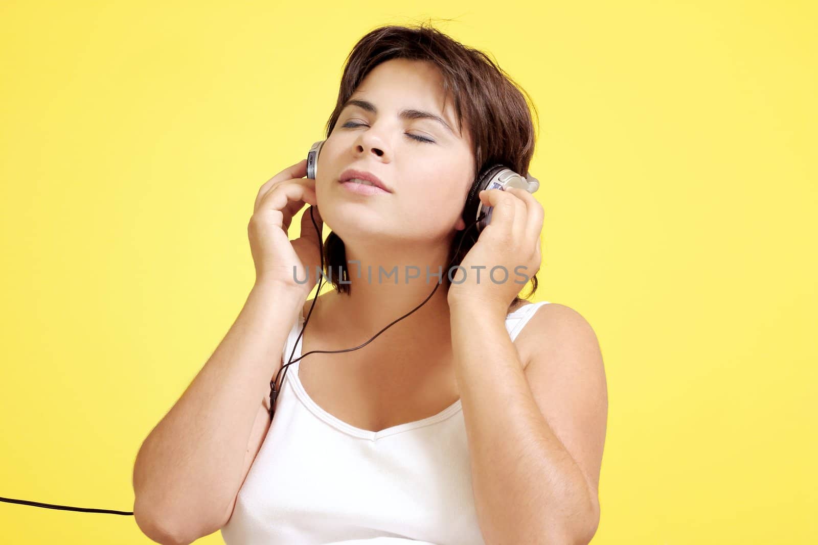 Woman absorbed with the music