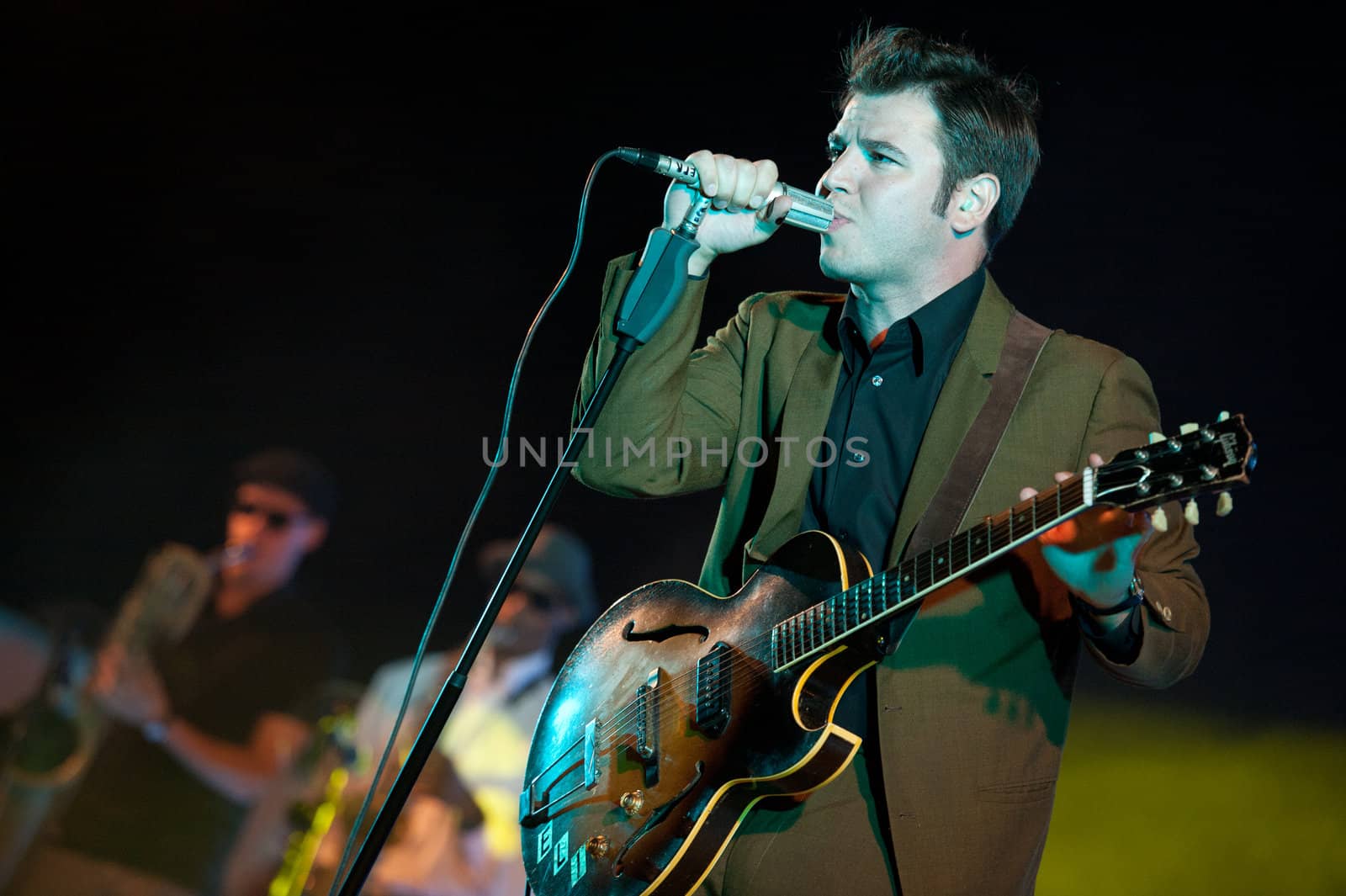 CANARY ISLANDS - JULY 22: Soul singer and guitarist Eli "Paperboy" Reed from All-stone, Massachusetts US, performs onstage during a music festival on July 22, 2011 in Las Palmas, Canary Islands, Spain