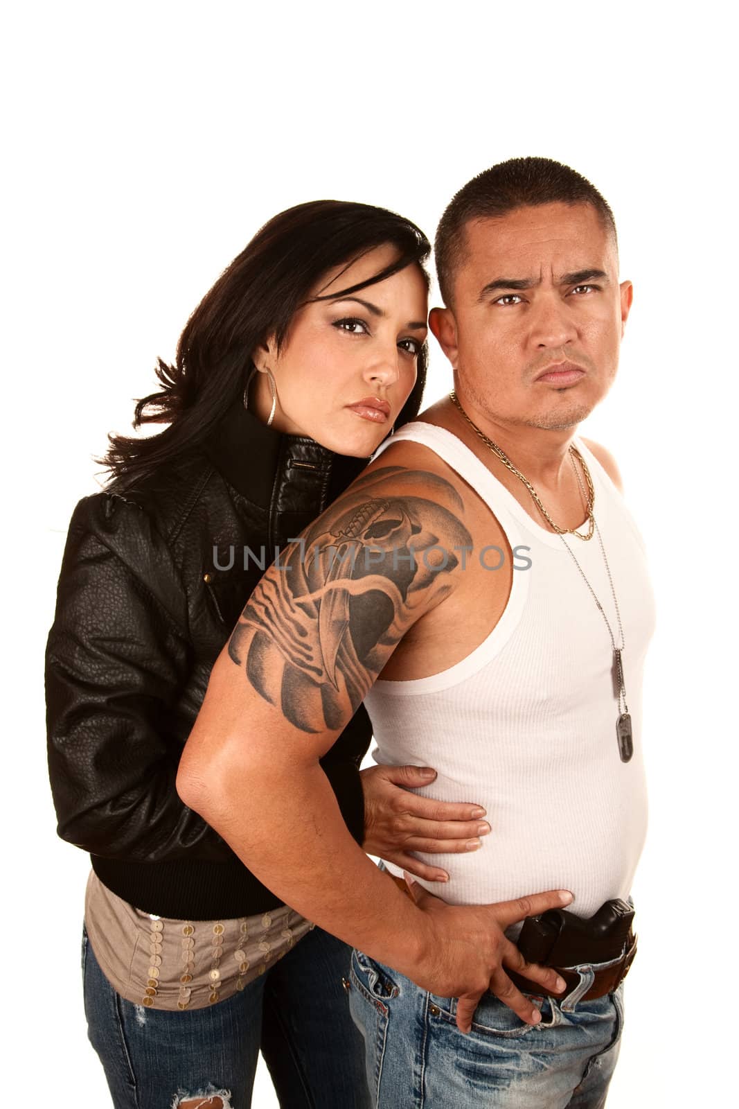 Portrait of Tough Hispanic Couple in Casual Clothes