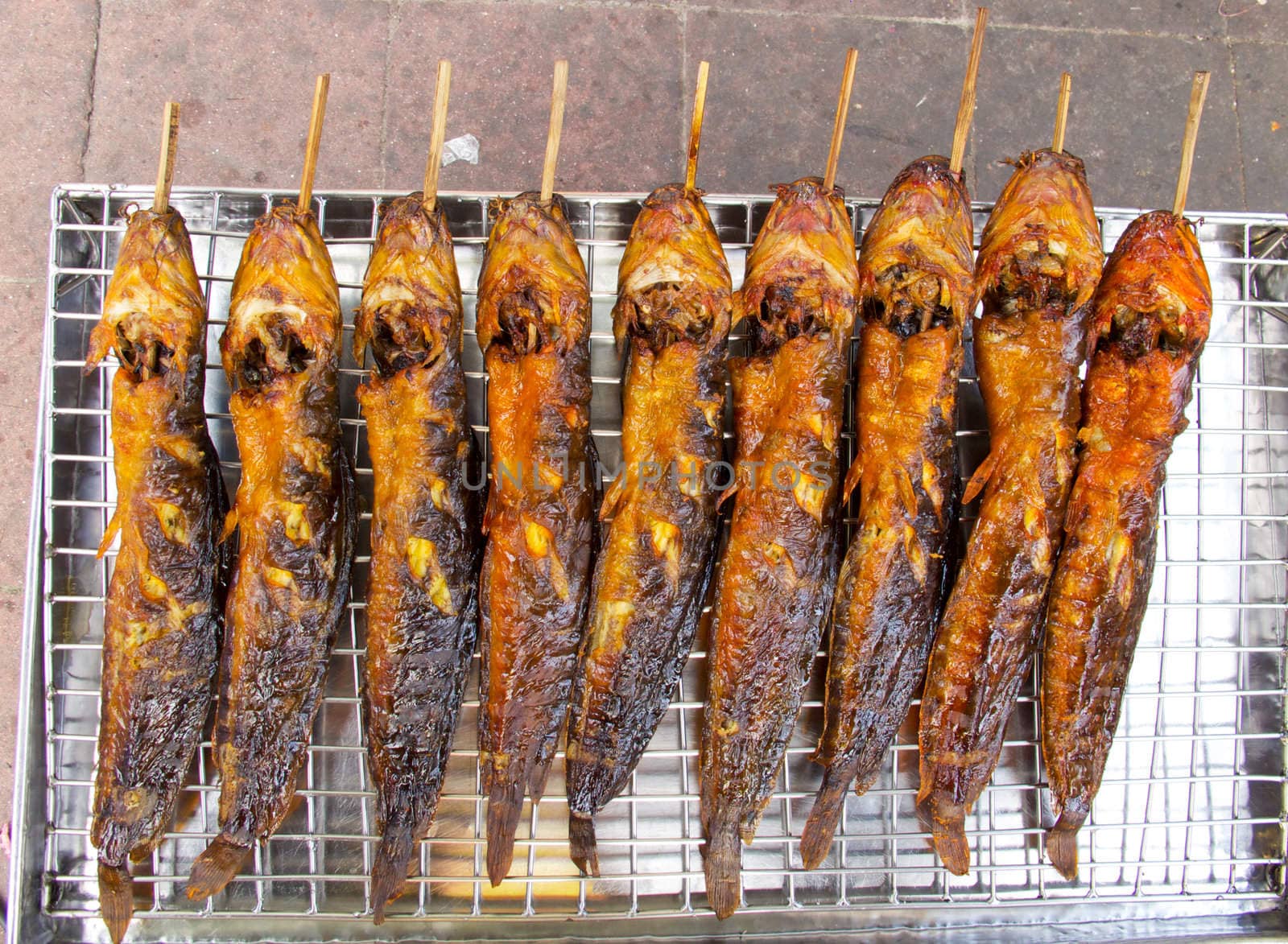 Some grill catfish BBQ on street food in Thailand.