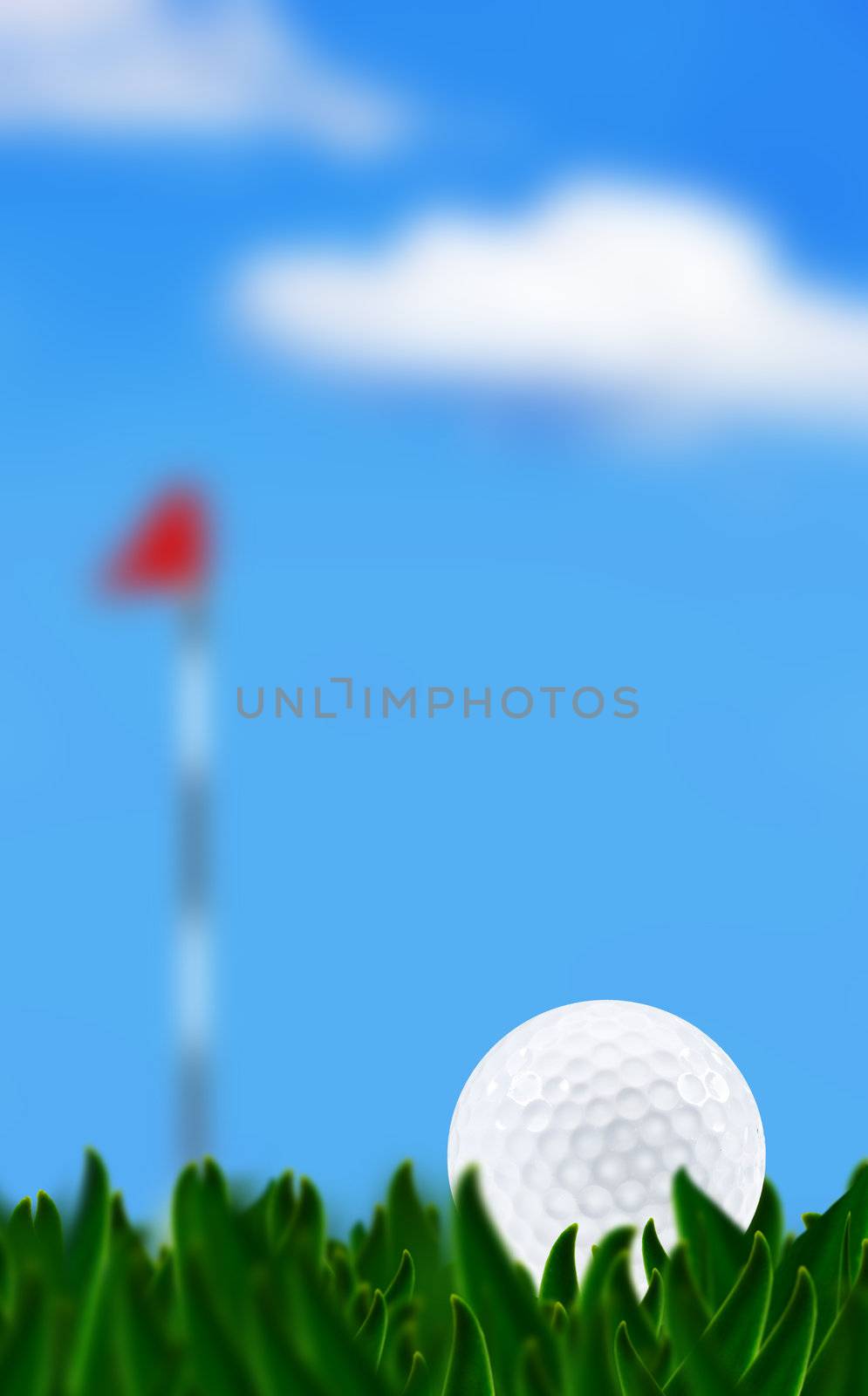Golf ball on a golf course with the green in the background - very shallow depth of field