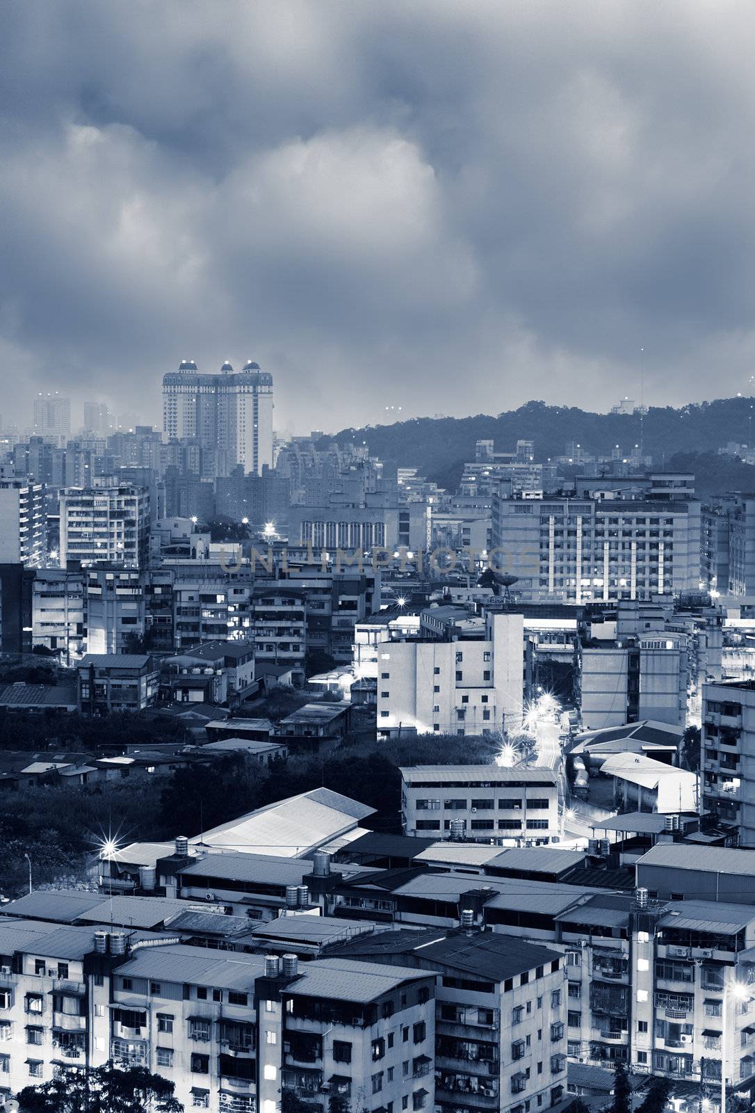 Apartments in the morning with bad weather.
