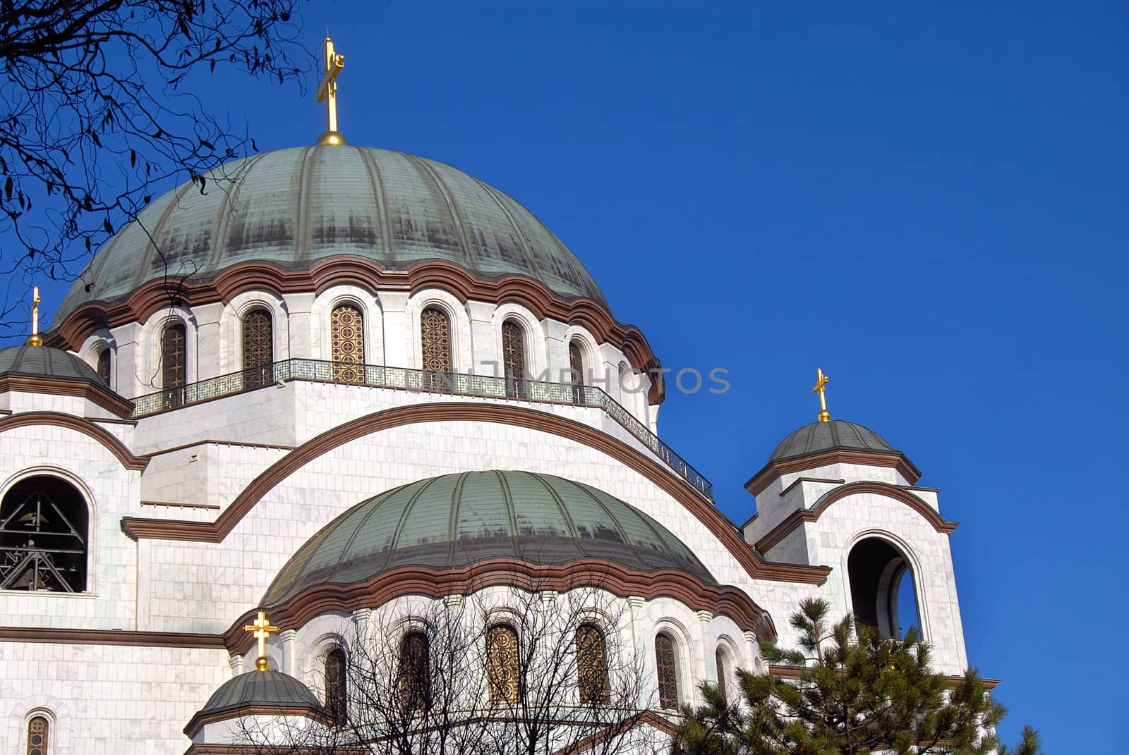 Sveti Sava cathedral architecture details over blue sky