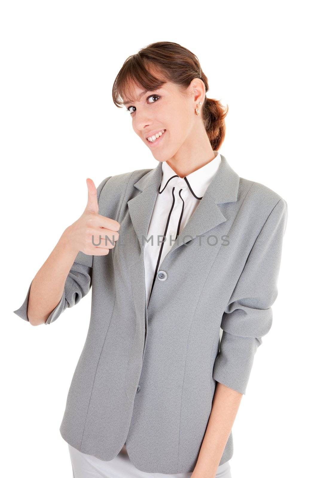 woman in business clothing show OK sign