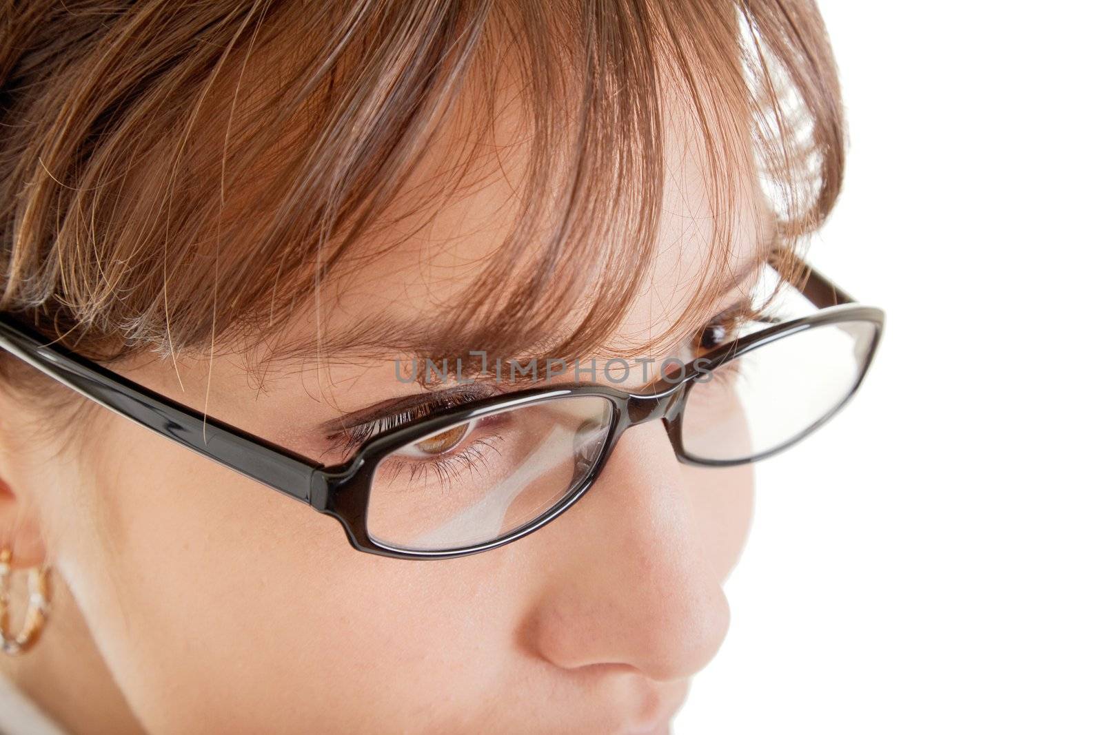 portrait of a business woman in glasses on white background