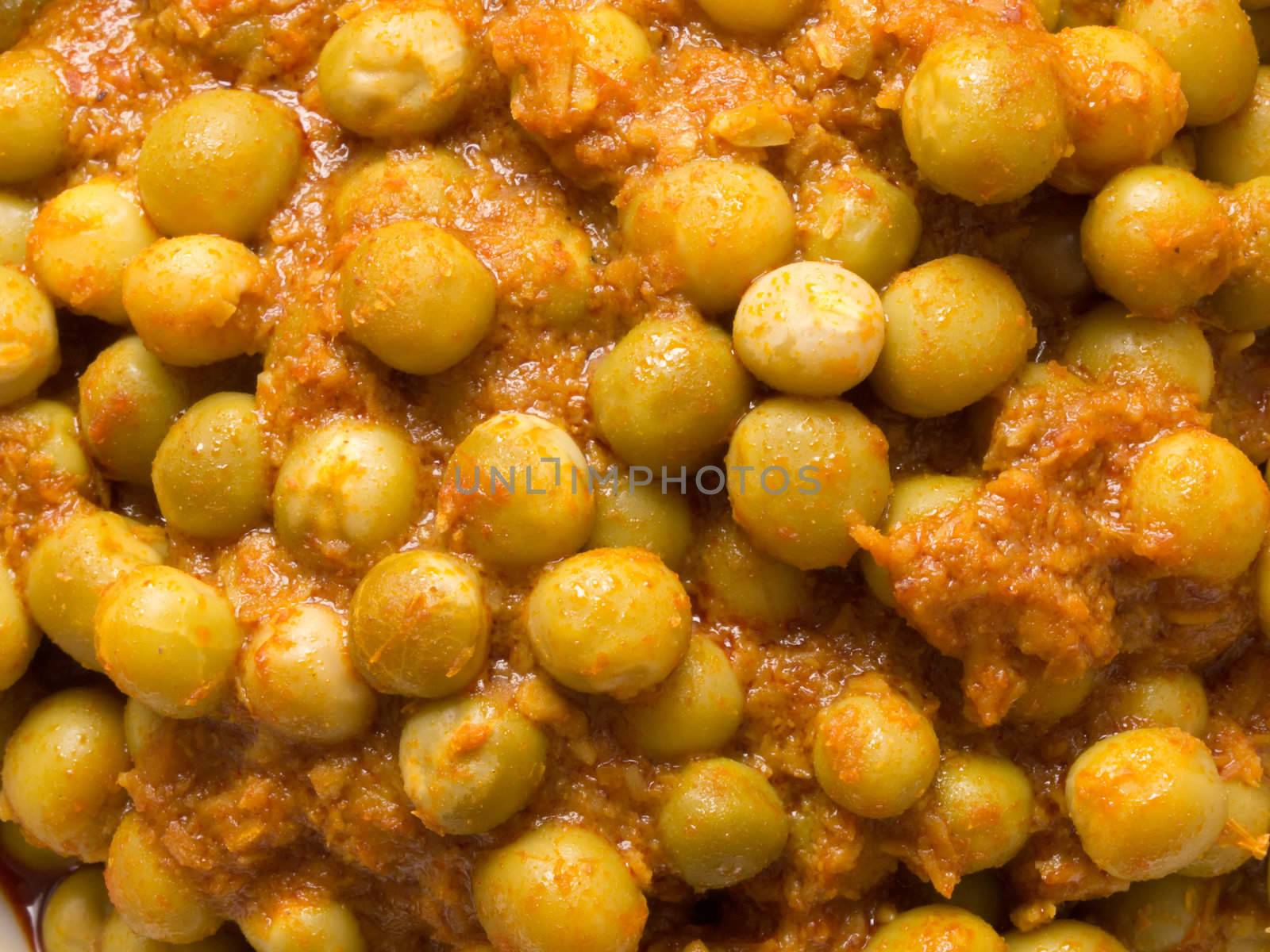 close up of green pea curry