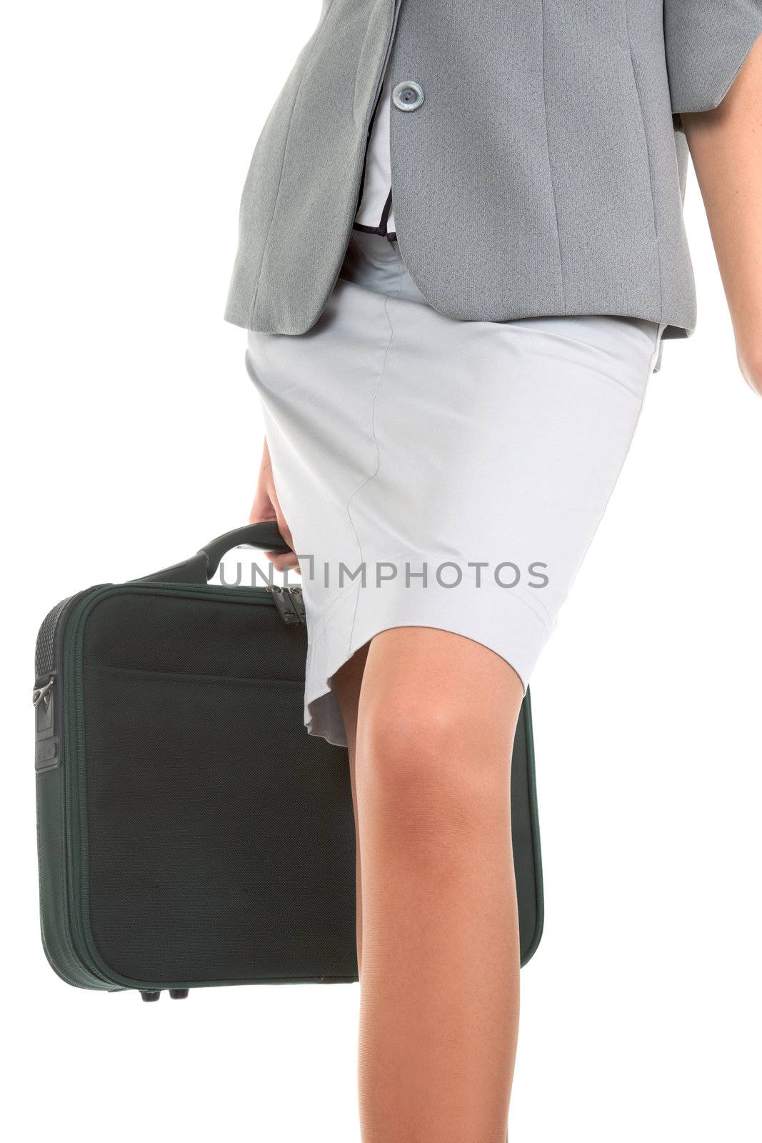 business woman  with a luggage on white background