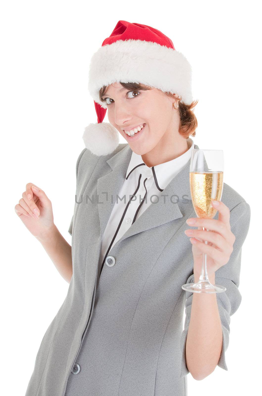 business girl in Santa hat and with champagne by Sergieiev