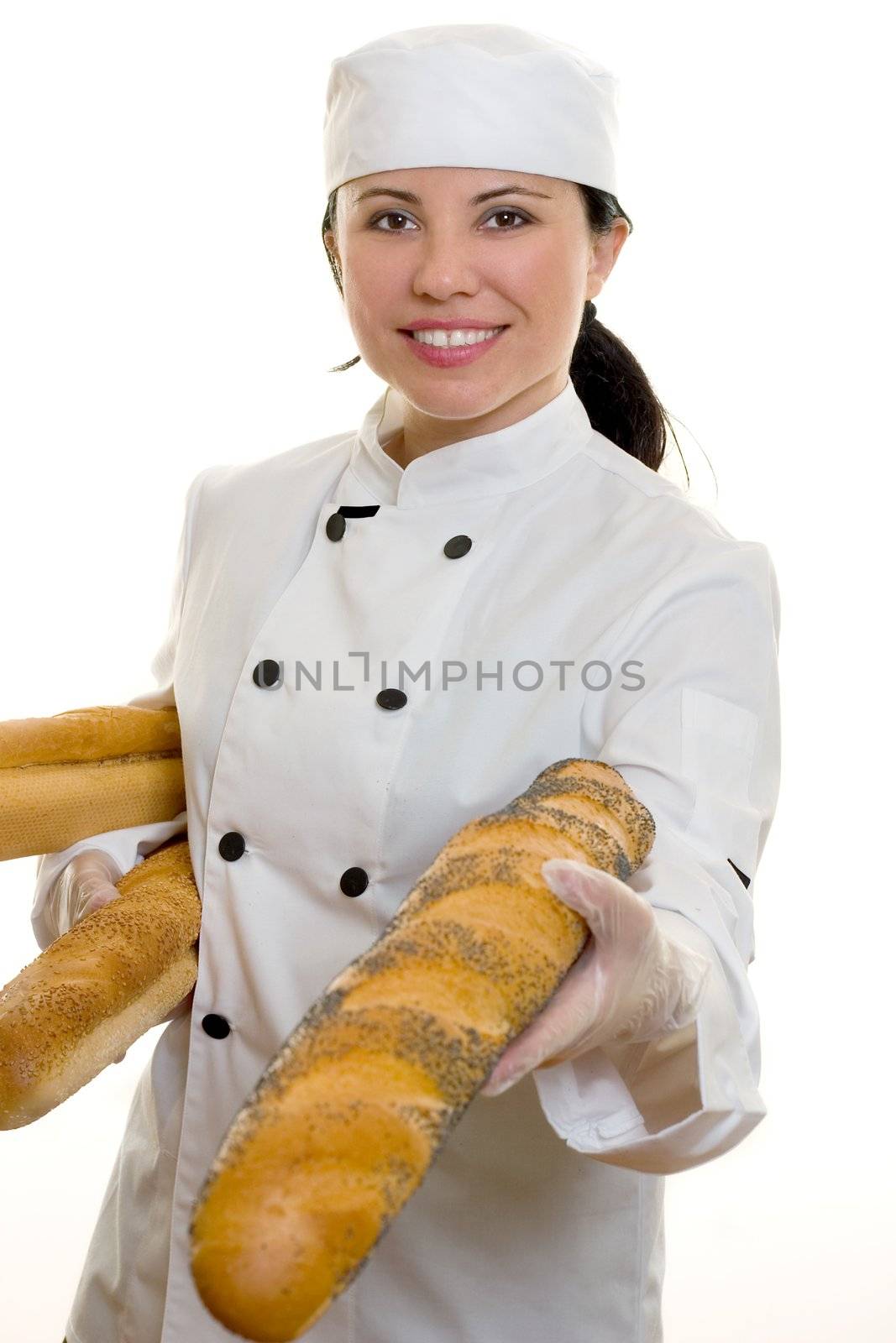 Chef or foodservice worker holding seeded rolls