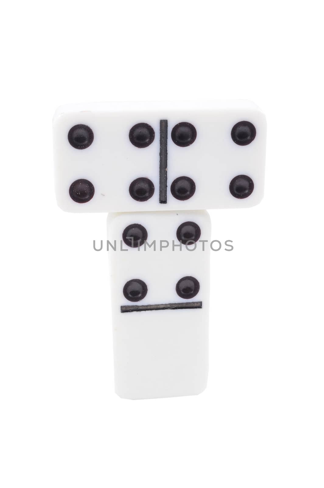 White domino close up an isolated on the white