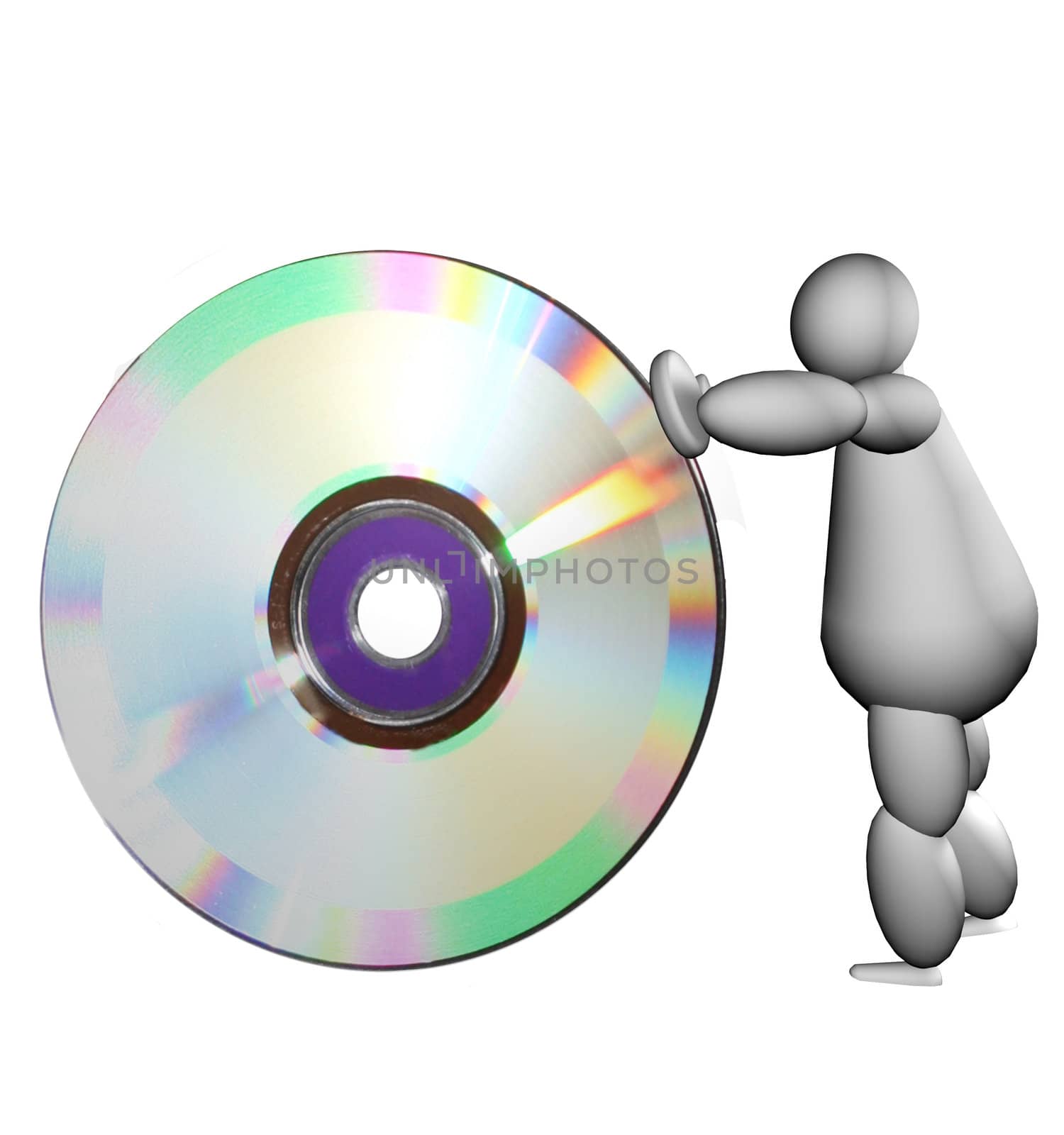 A 3D puppet pushing a musical cd