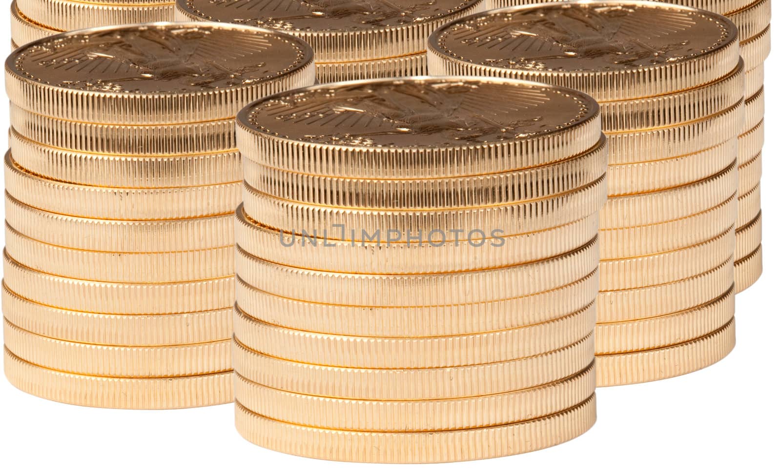 Stacks of pure gold coins by steheap