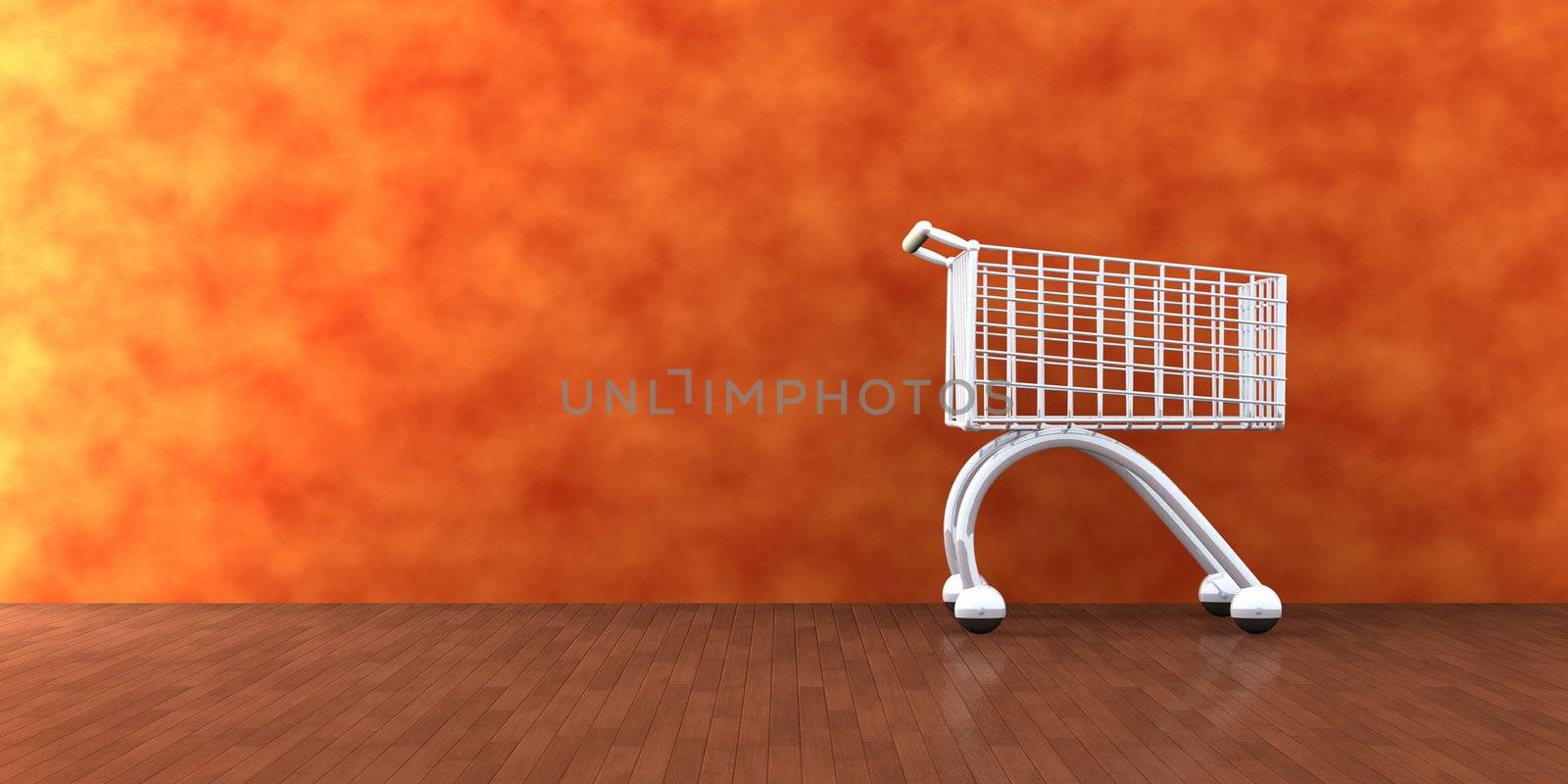3D Illustration. A Shopping Cart in the Livingroom.
