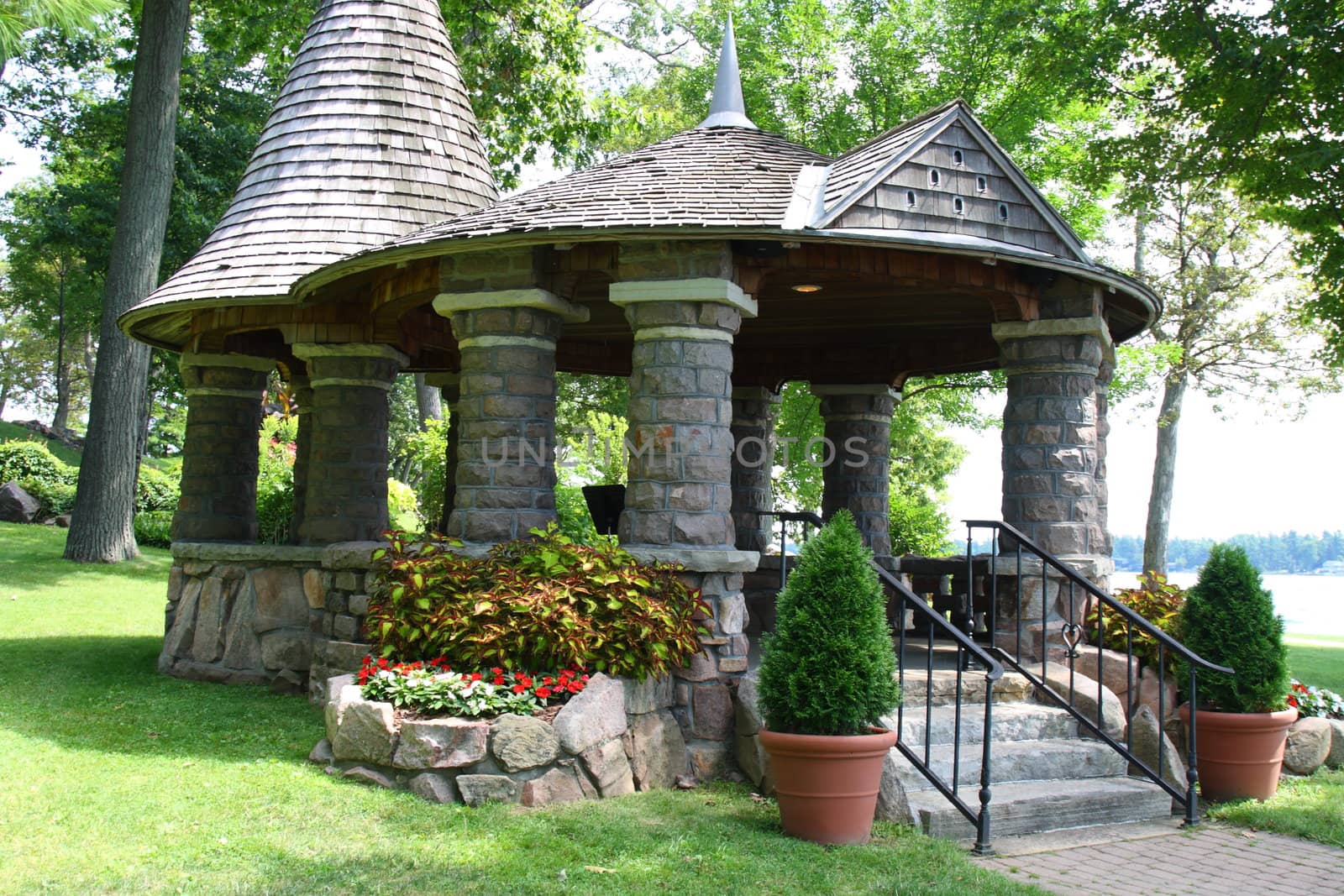 garden gazebo made from stone at boldt castle