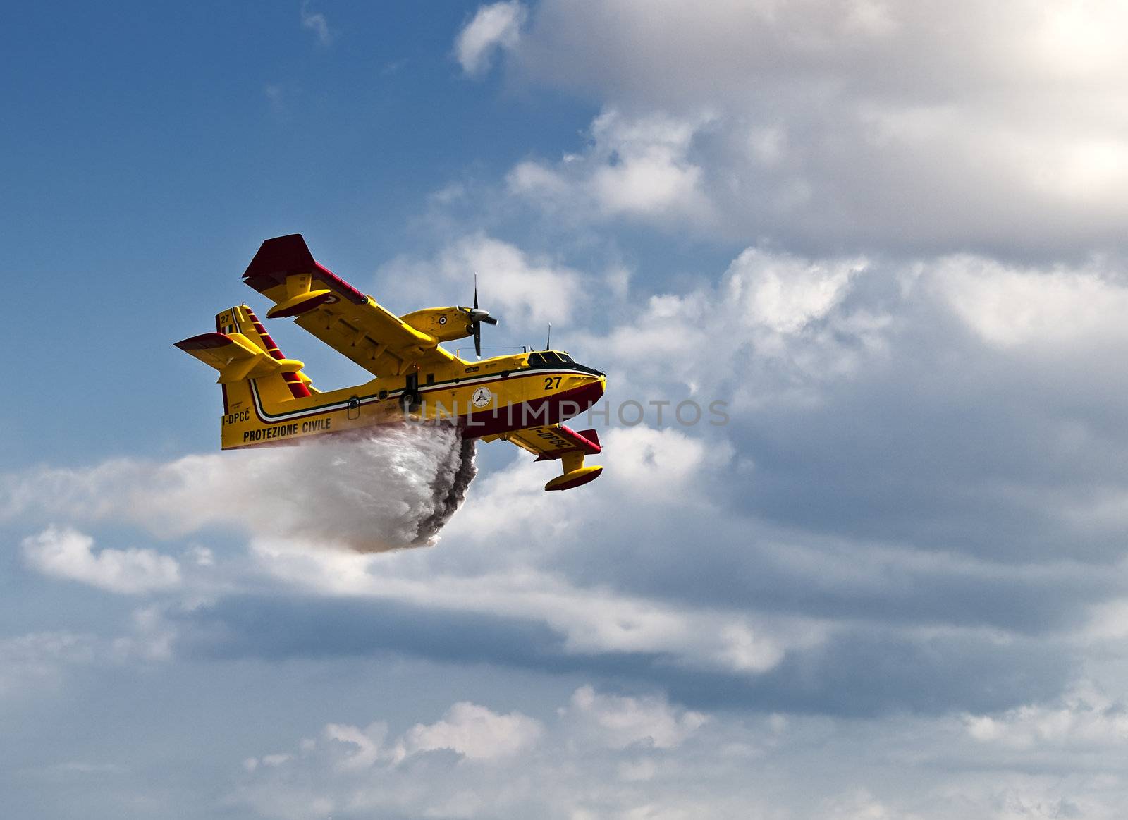 LUQA, MALTA - SEP 26 - Canadair CL-415 or Bombardier 415 or Super Scooper dropping water during the Malta International Airshow 26th September 2009