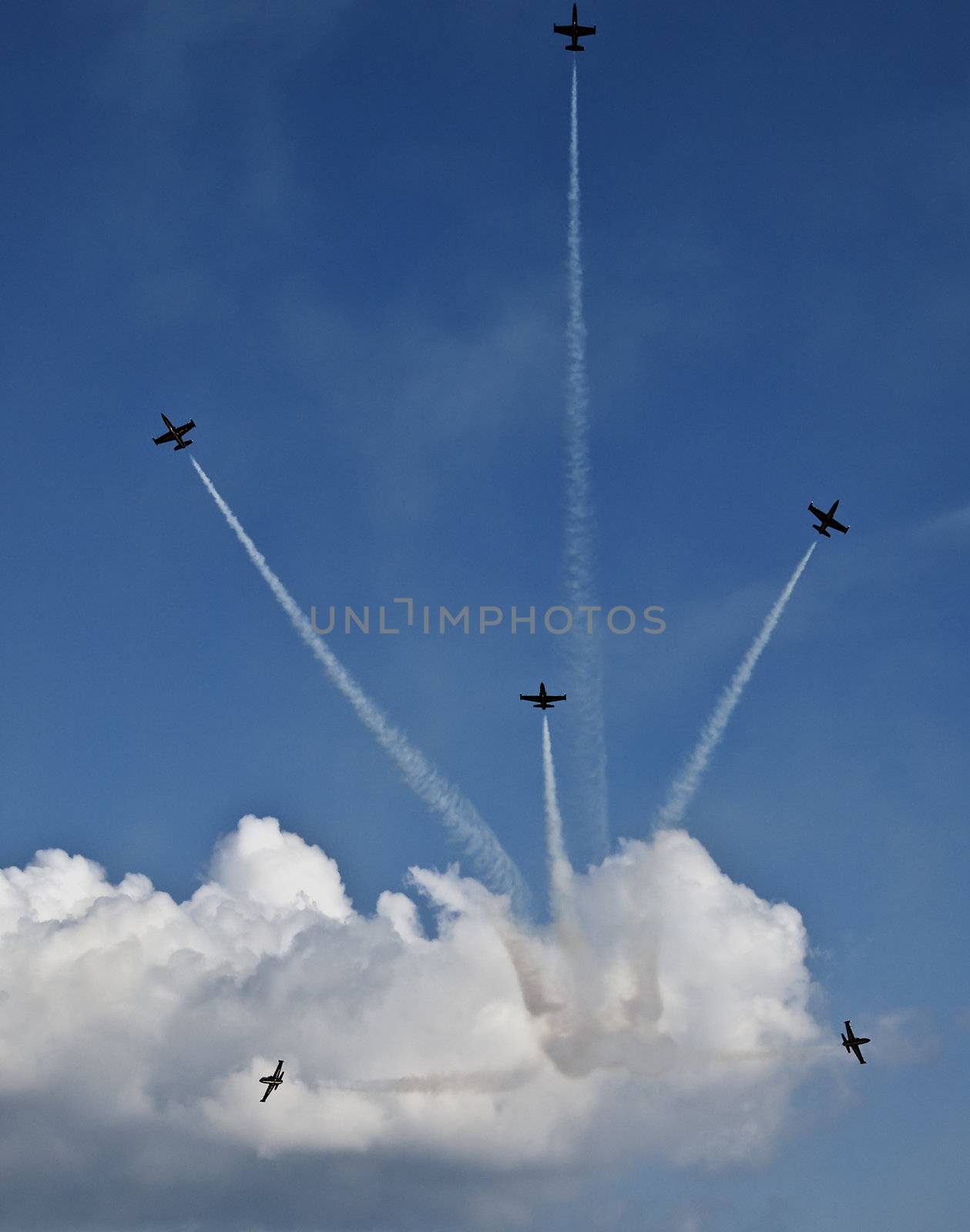 LUQA, MALTA - SEP 26 - Breitling Jet Team Aero L-39 Albatros jets during the Malta International Airshow 26th September 2009