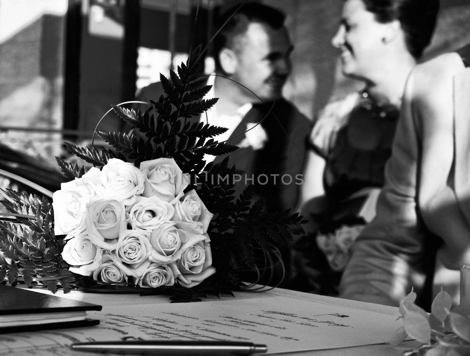 A beautiful bridal bouquet made of fresh roses