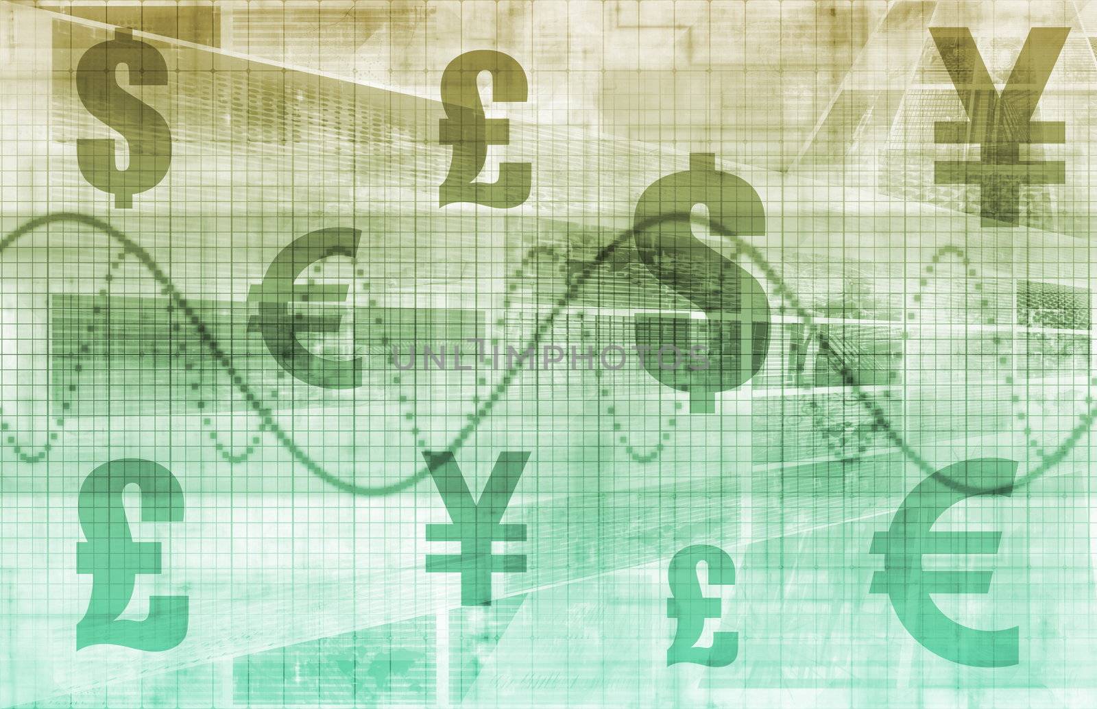 Currencies Collage as a Abstract Tech Background
