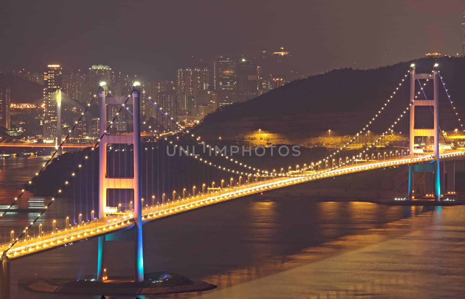 Tsing Ma Bridge in Hong Kong at night 