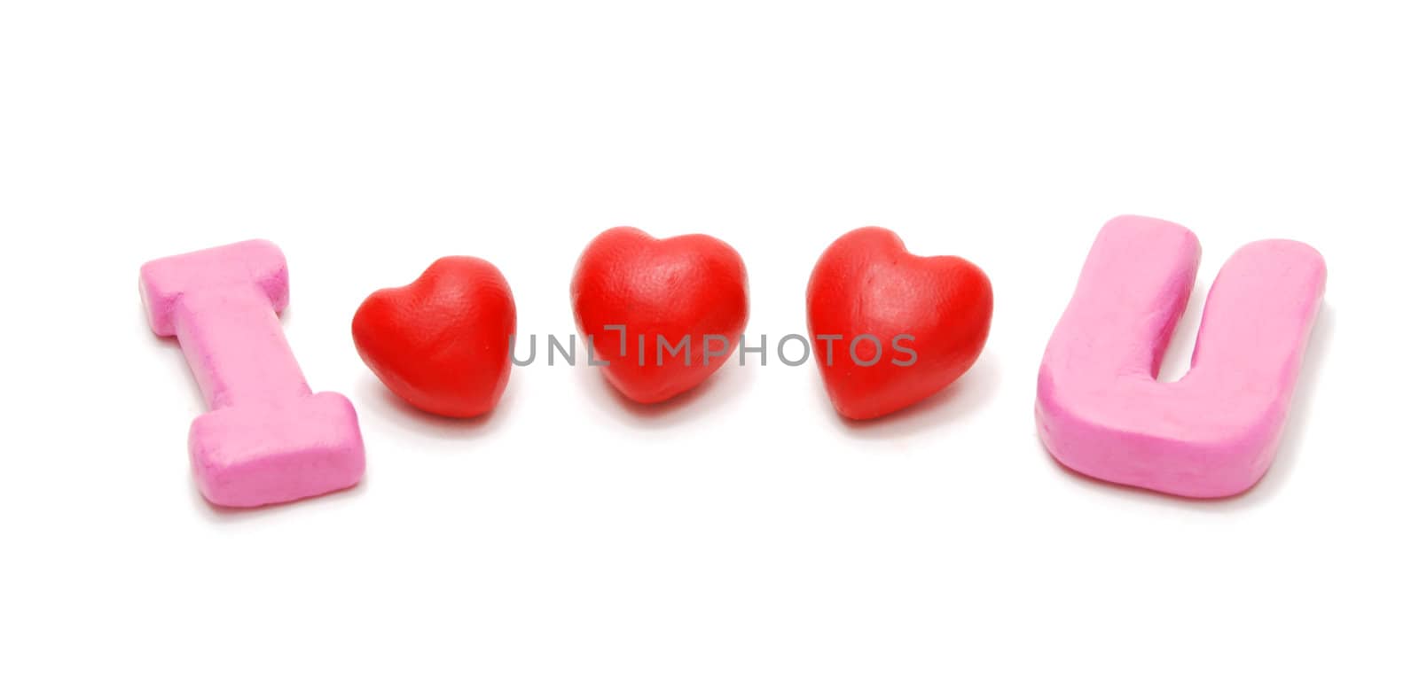 Valentine's I Love You Text Made of Red and Pink Plasticine Isolated on White Background