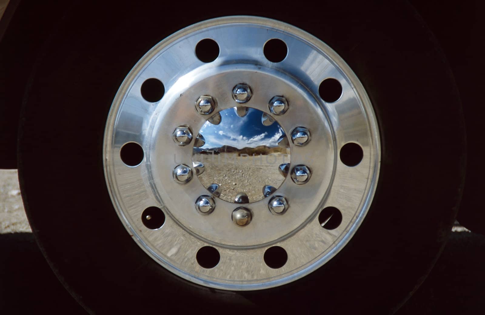 wheel of a truck with chrome