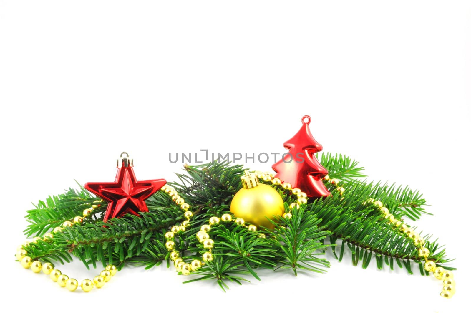 christmas holiday decoration in green and red with copyspace