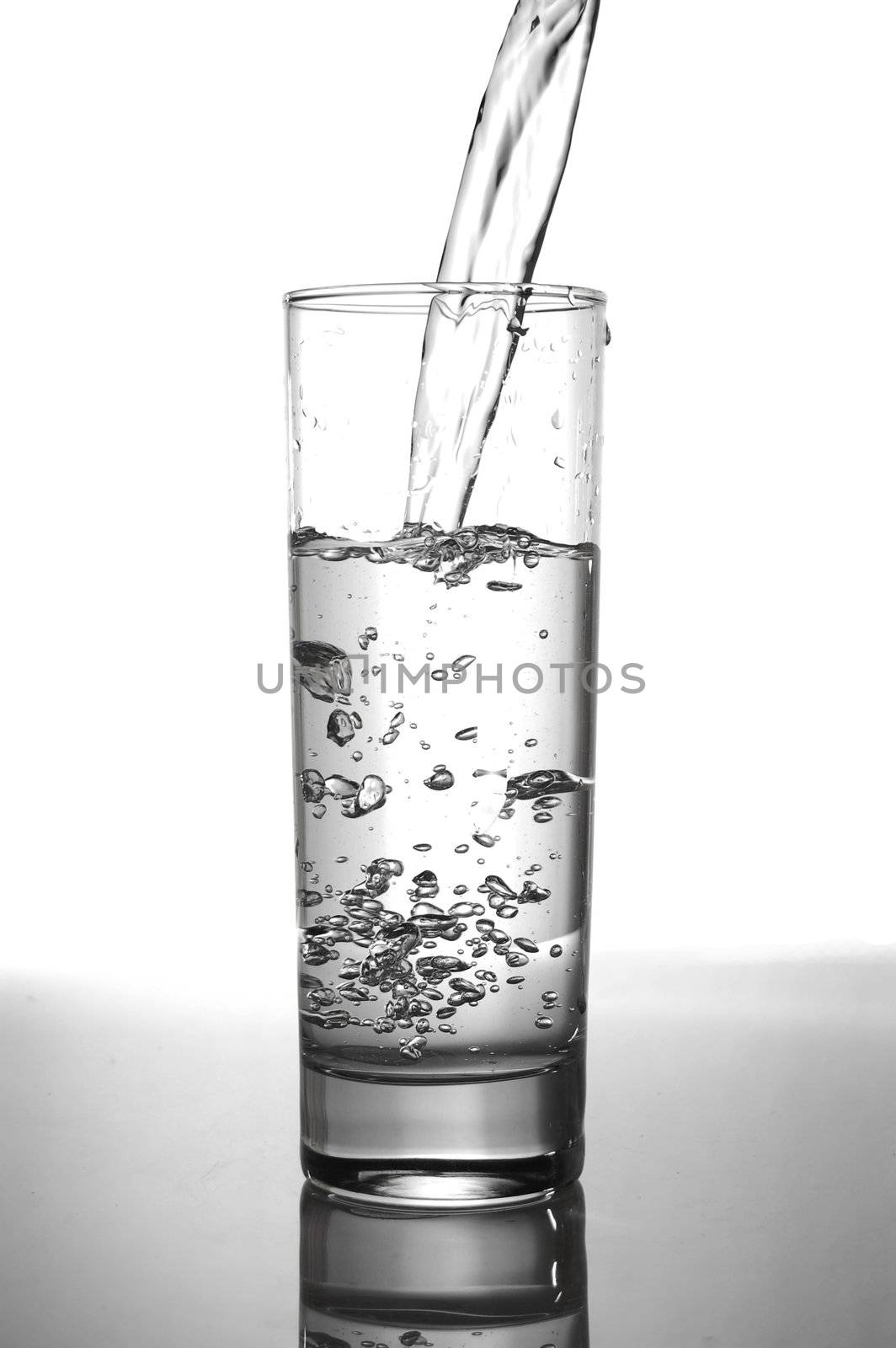 glass of pouring fresh and cold water