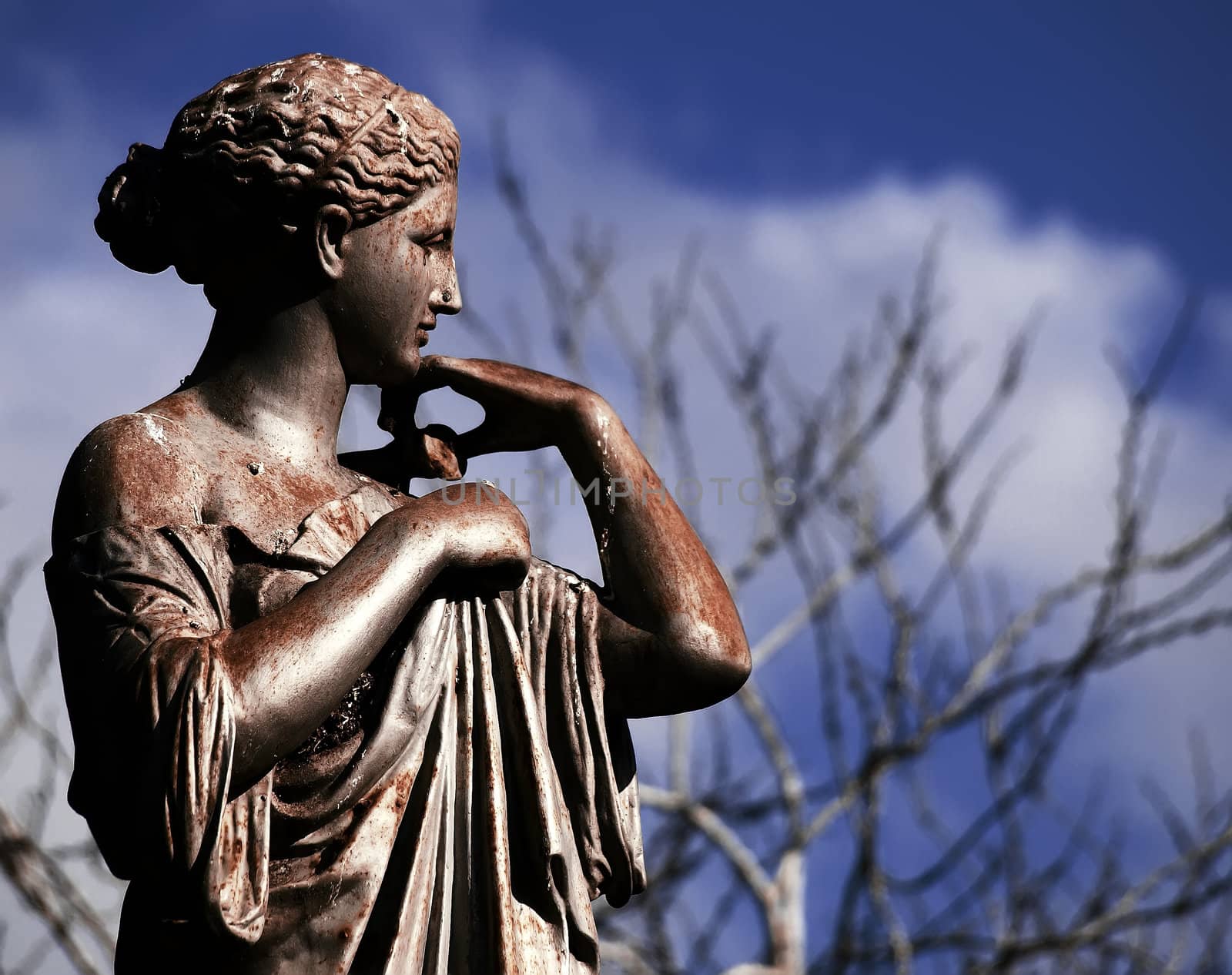 Medieval statue in a public garden