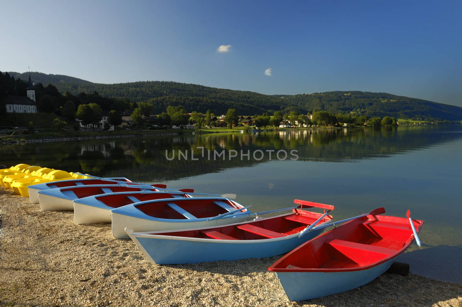 Very early in the morning, one summer's day, on the shore of the Lac de Joux, Switzerland