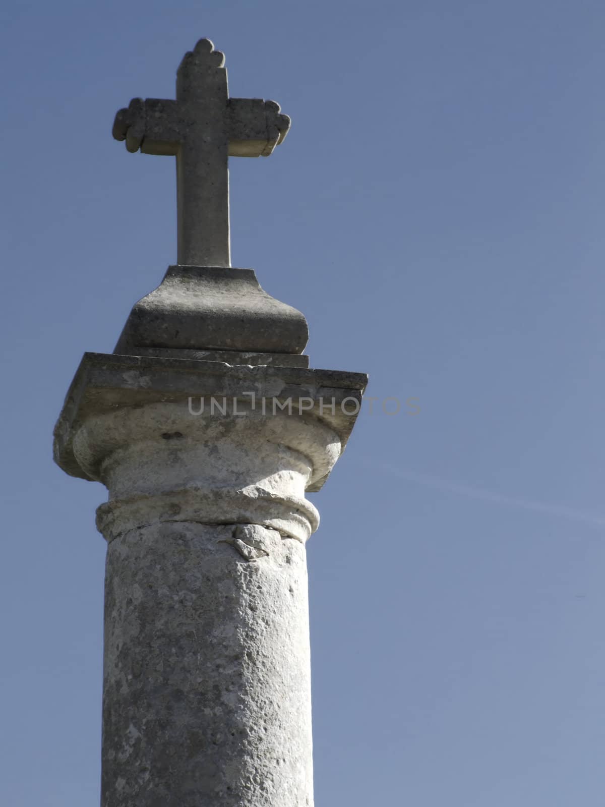 Detail of limestone pillar depicting stone cross - found in various localities around Malta