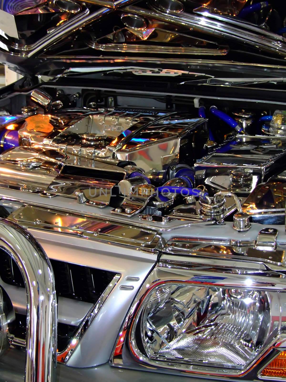 Cars and other transportation literally modified and covered in shiny stainless steel