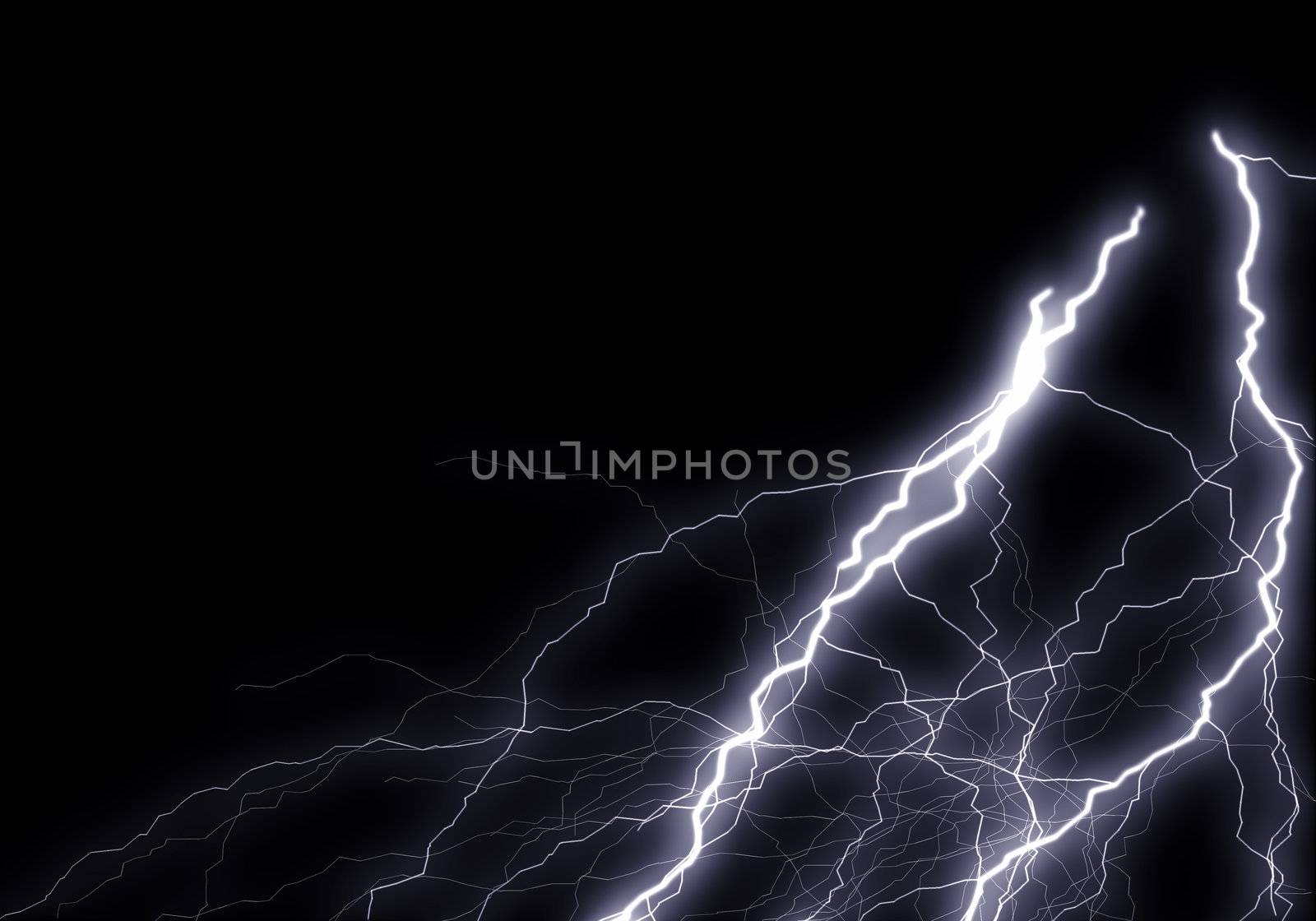 Bolt of electrical charge or lightning over black background