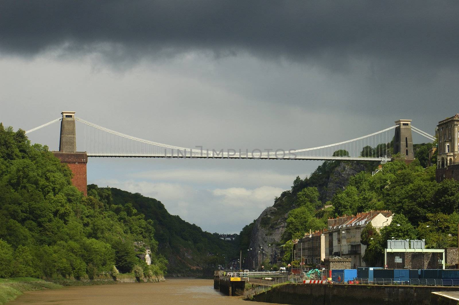 Clifton Suspension Bridge, Bristol, UK, under stormy skies.