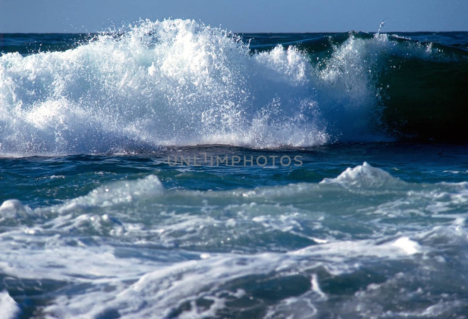 Breaking waves on shore