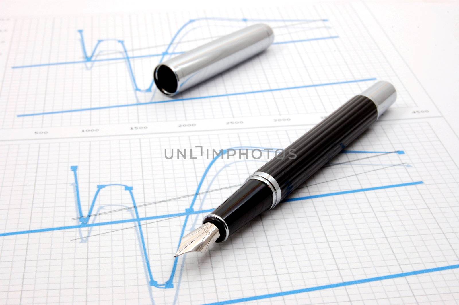 black fountain pen on business stock chart