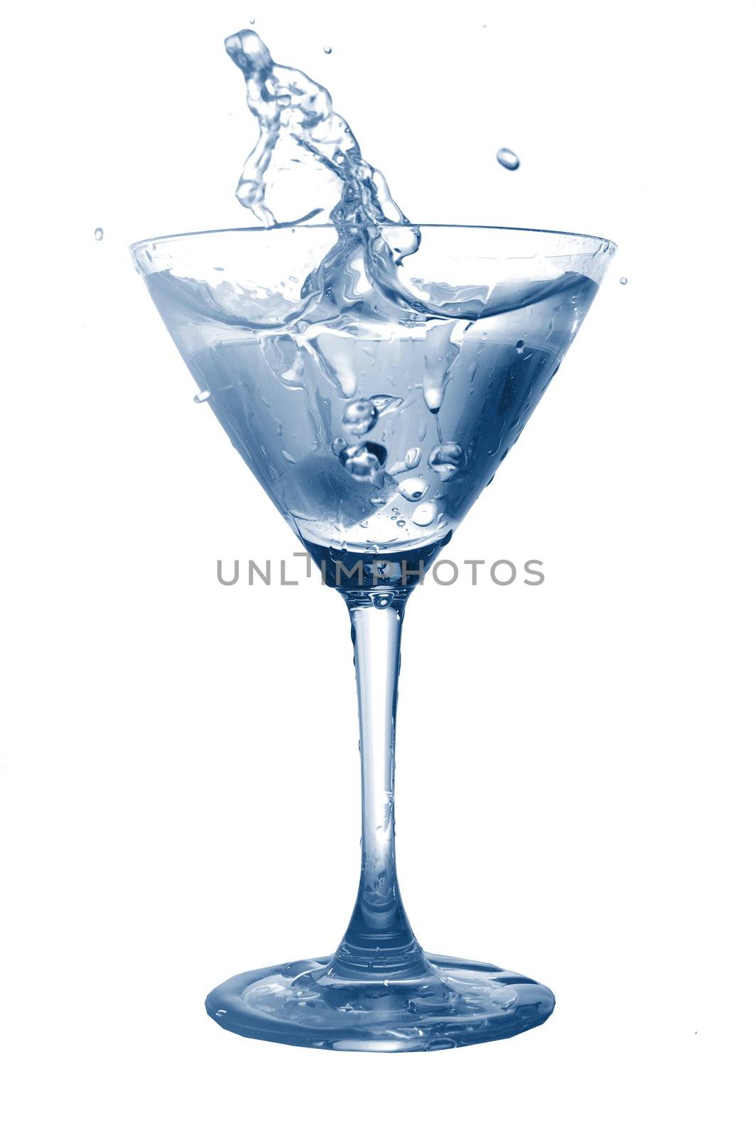glass of cool splashing water isolated on white background