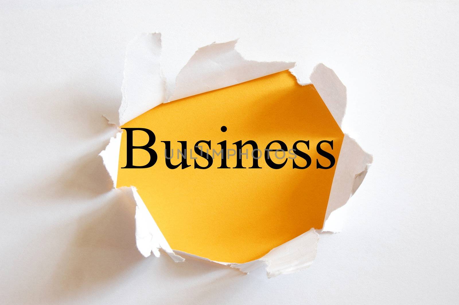 business concept with hole in white paper