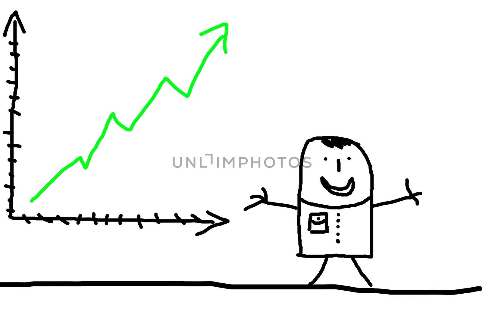 business man illustration with positive chart showing success