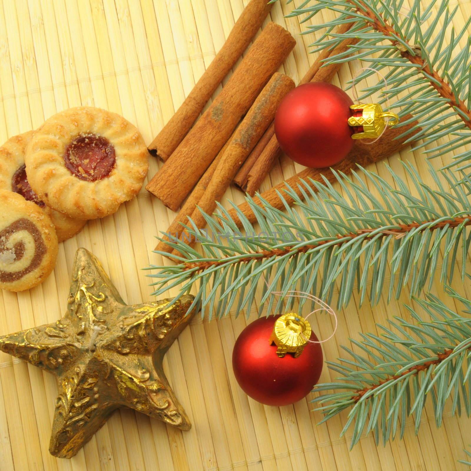 xmas or christmas still life with cookies