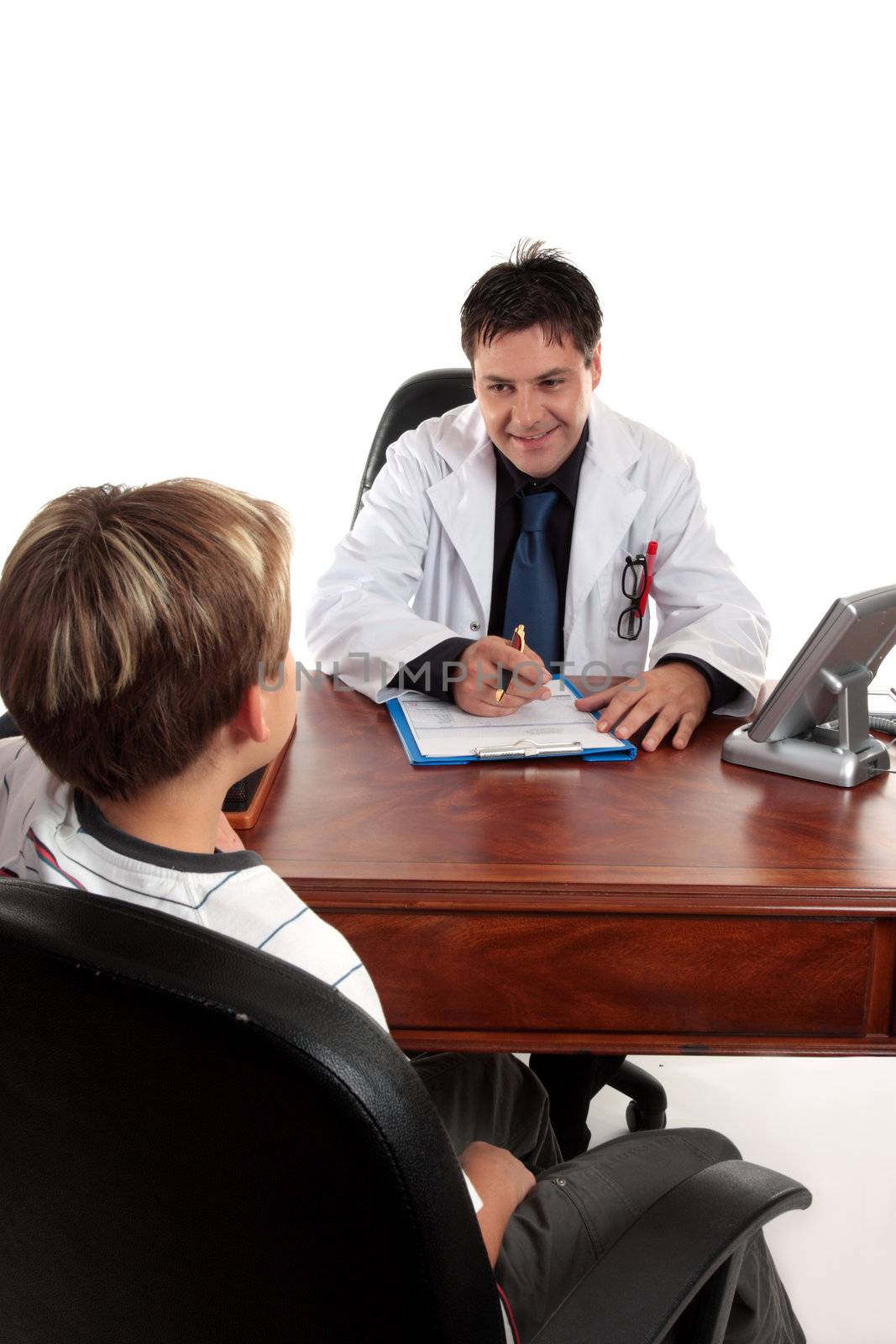 Therapist, doctor or child psychologist sitting with patient.