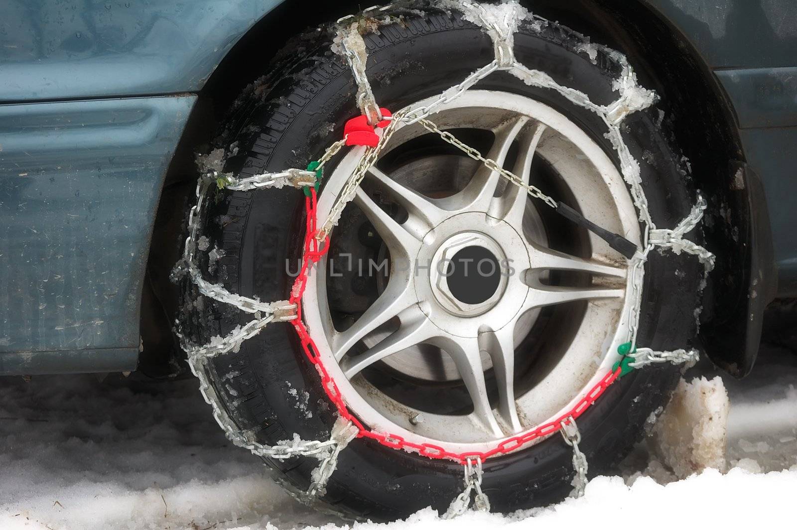 chains of anti-skid on a motor-car wheel by kasim