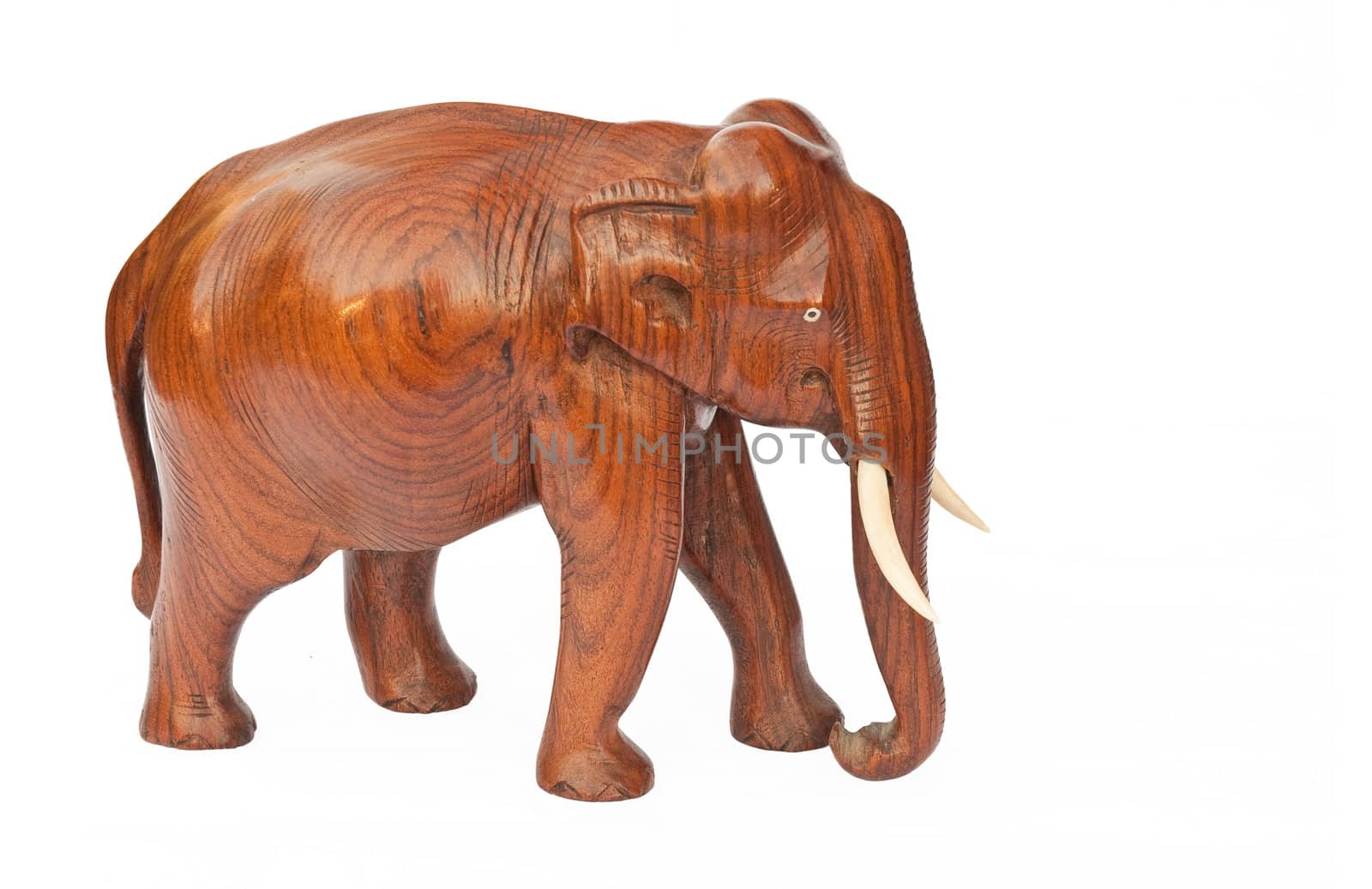 Wooden carved elephant isolated on white background