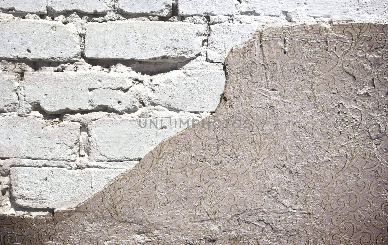 Background with old white painted brick wall