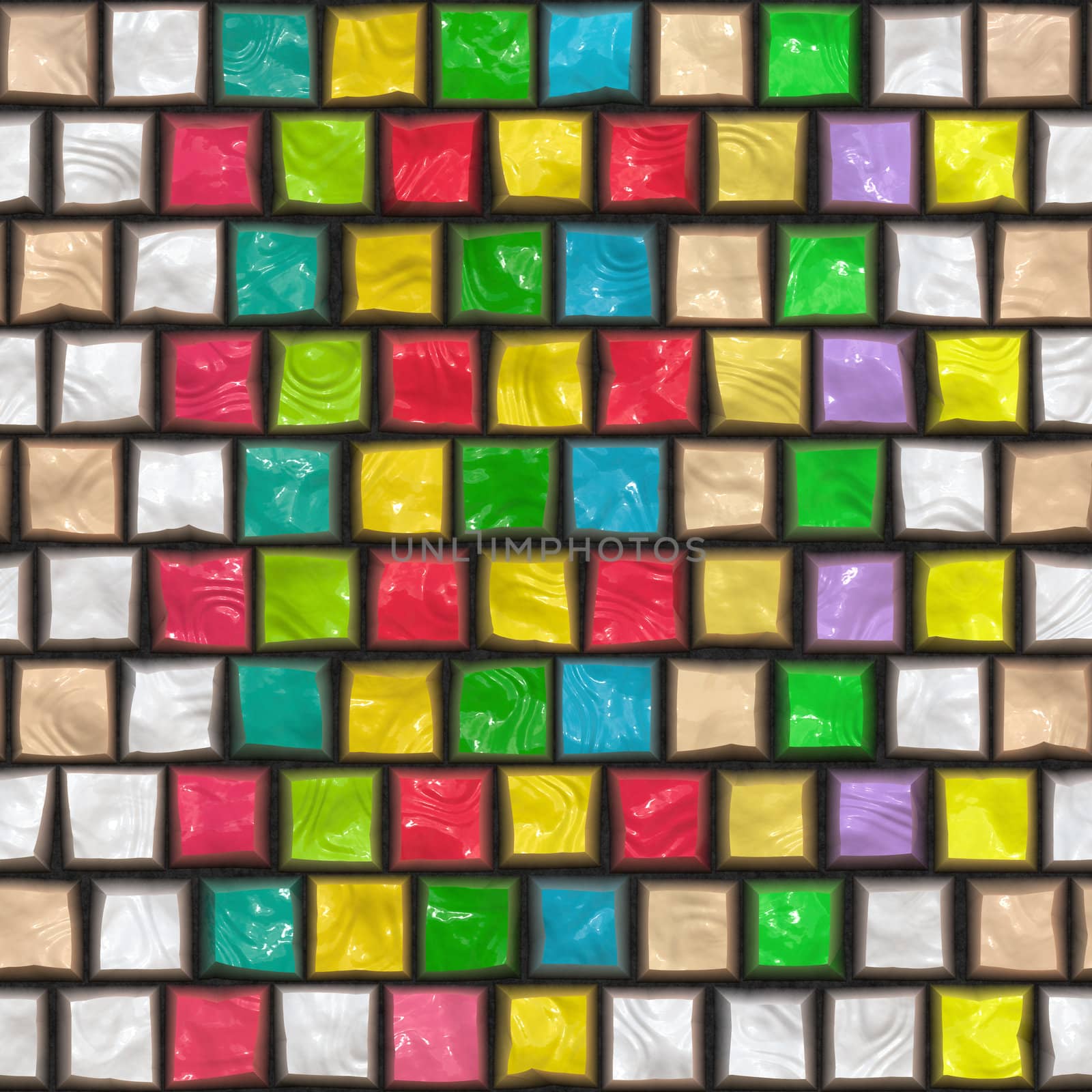 seamless glossy 3d texture of rows of cobble blocks 