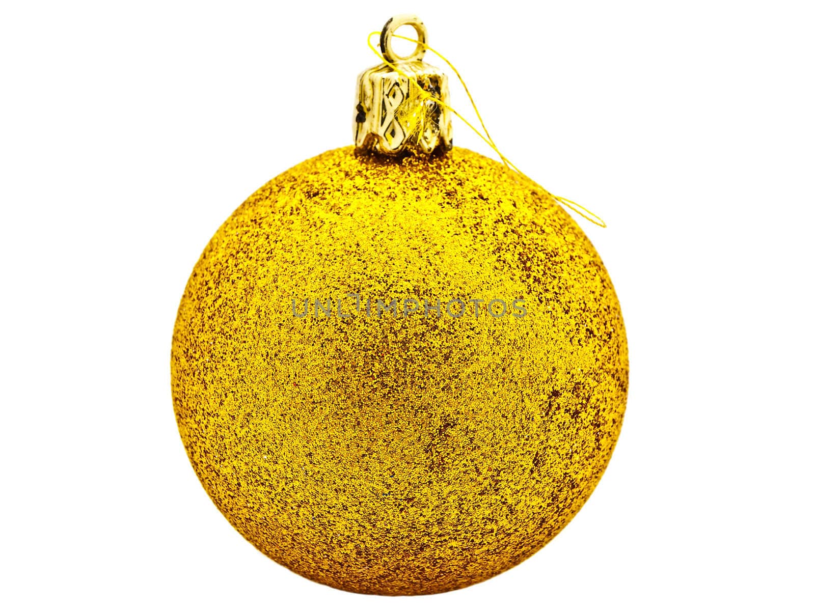 Bright yellow New Year toy against white background