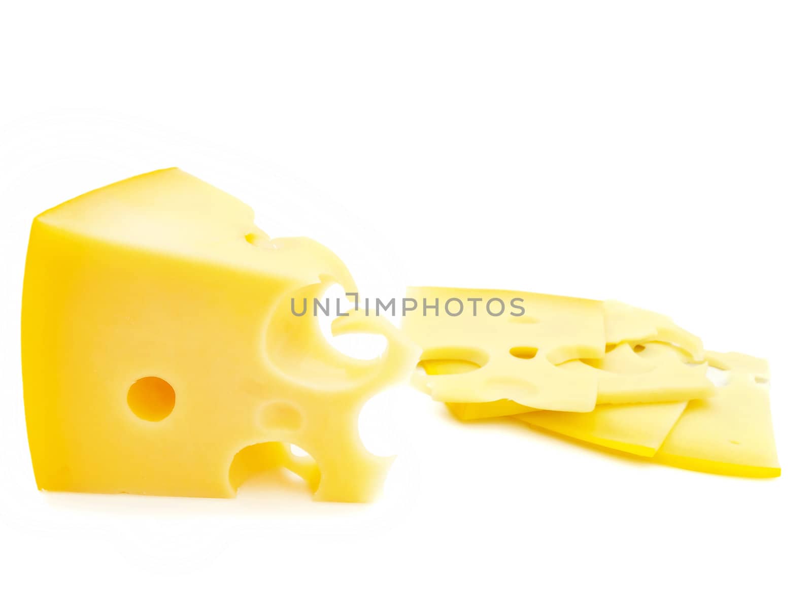 close up photo of the yellow piece of cheese against the white background