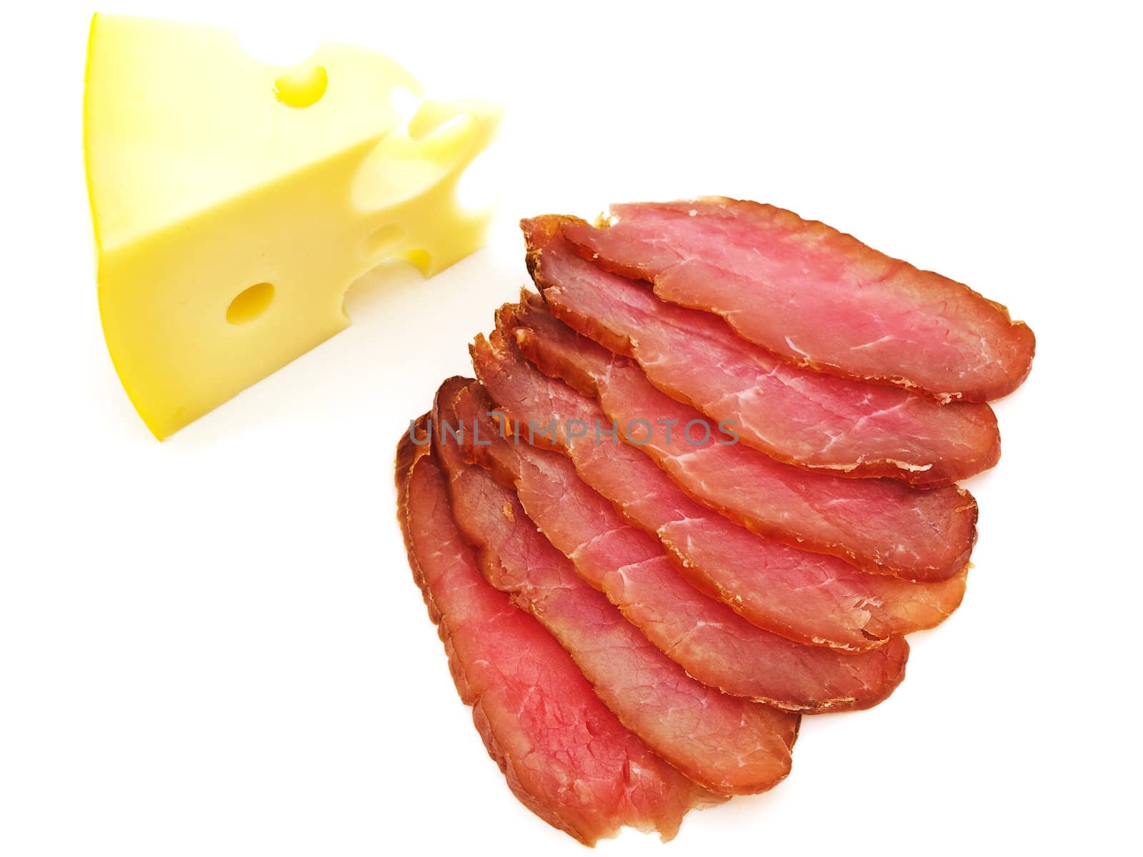 photo of the red tasty smoked meat and yellow cheese