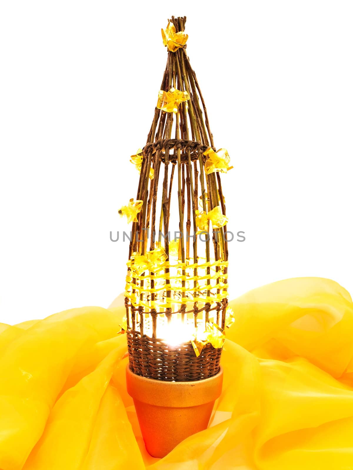 decorative handmade  wattled  lamp in new year tree style against white background